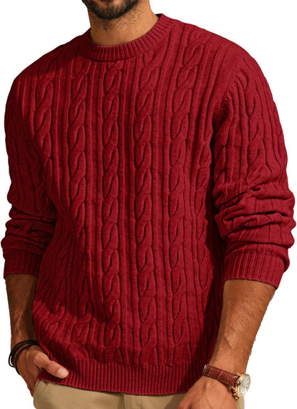 Men's Deep Red Twist Textured Long Sleeve Sweater