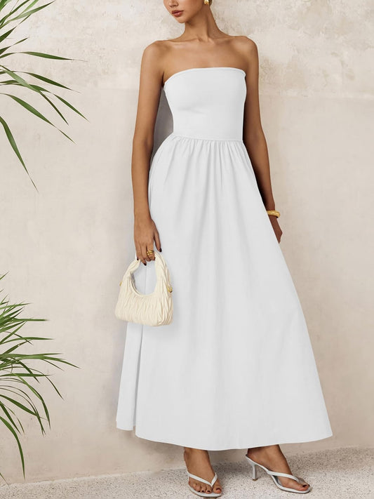 Strapless Tube Top Style White Maxi Dress