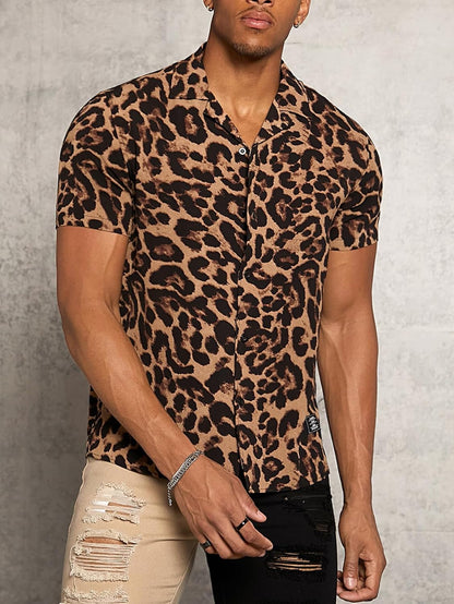 Men's Cheetah Print Short Sleeve Shirt