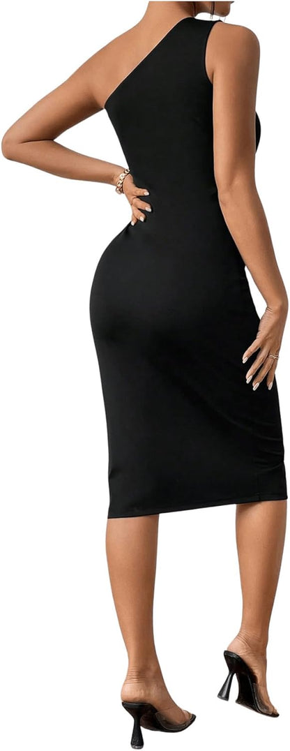 Black Mesh One Shoulder Cocktail Dress