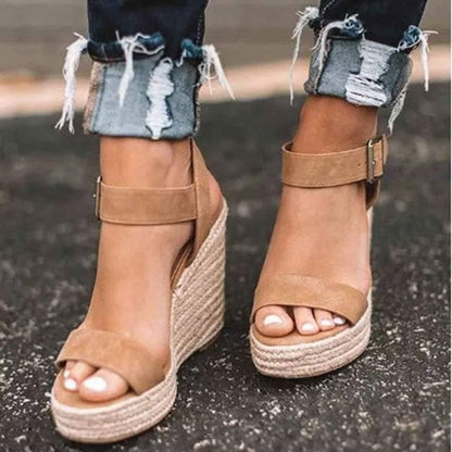 Platform Beige Wedge Ankle Strap Open Toe Sandals