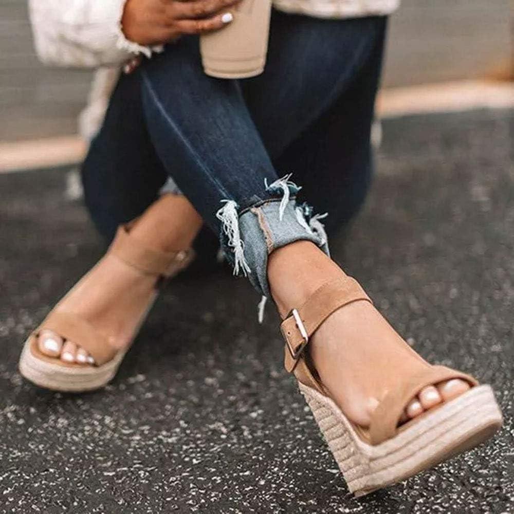 Platform Beige Wedge Ankle Strap Open Toe Sandals