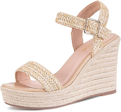 Platform Beige Wedge Ankle Strap Open Toe Sandals