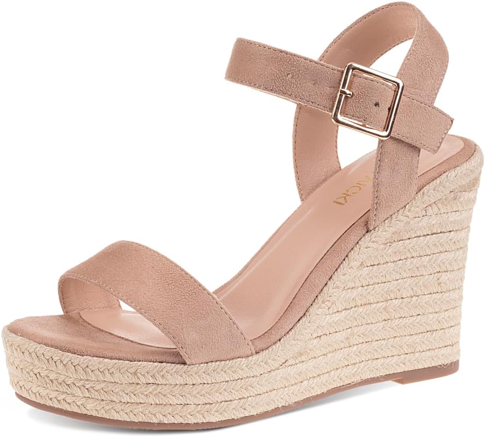 Platform Beige Wedge Ankle Strap Open Toe Sandals