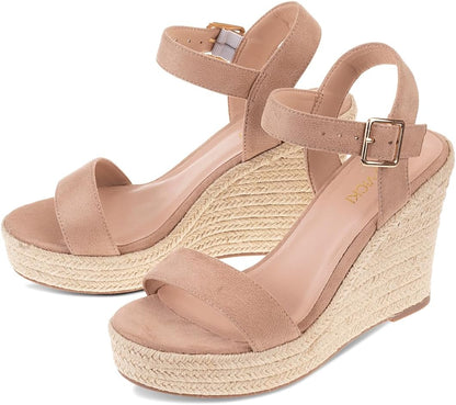 Platform Beige Wedge Ankle Strap Open Toe Sandals