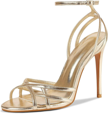 Gold Intermix Design Ankle Strap Heels