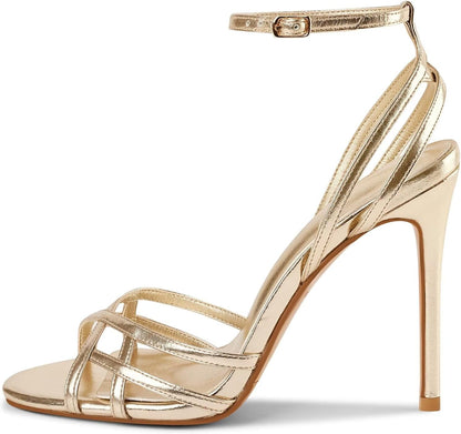 Gold Intermix Design Ankle Strap Heels