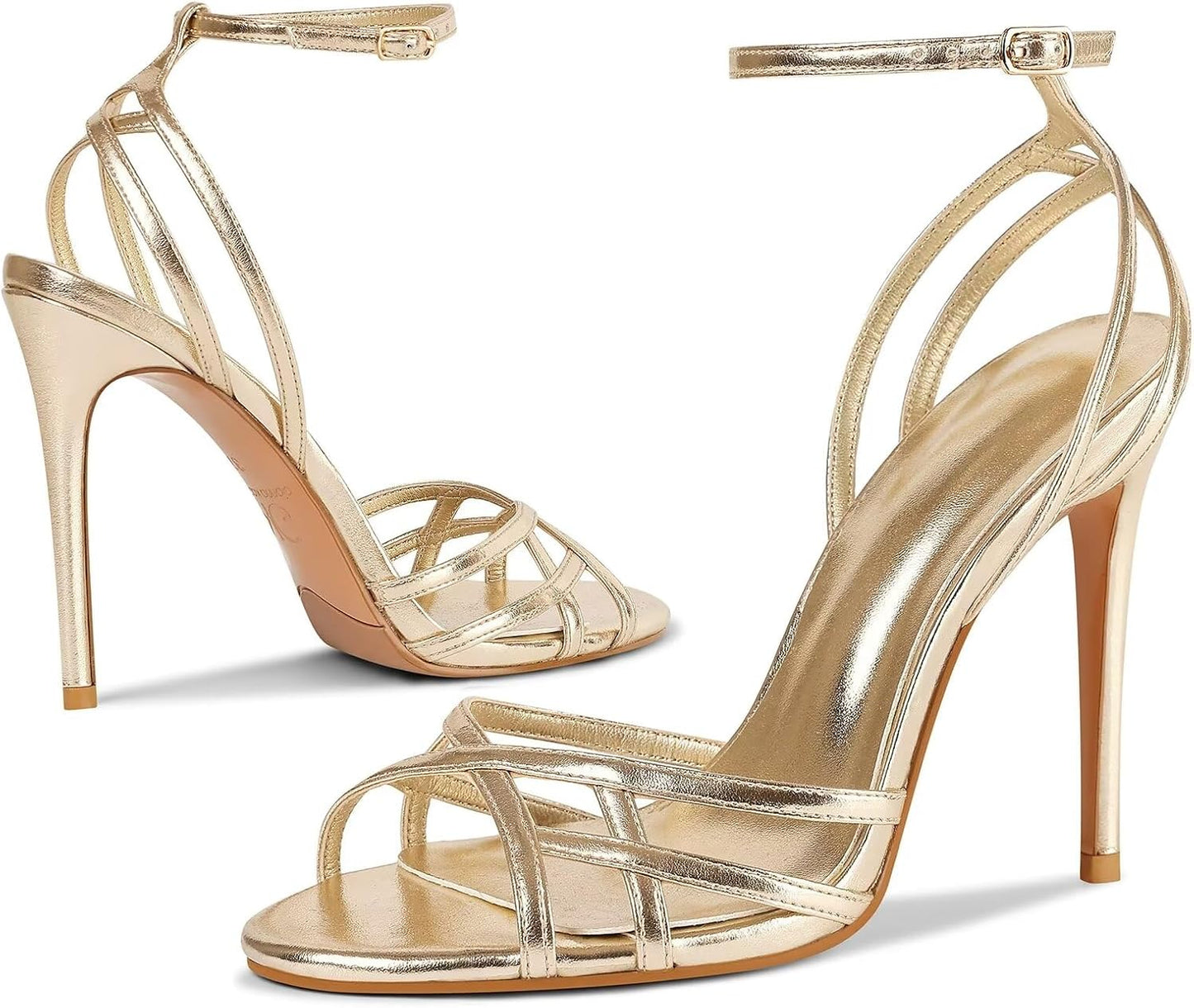 Gold Intermix Design Ankle Strap Heels