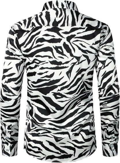 Men's Smooth Satin White Zebra Sleeve Shirt