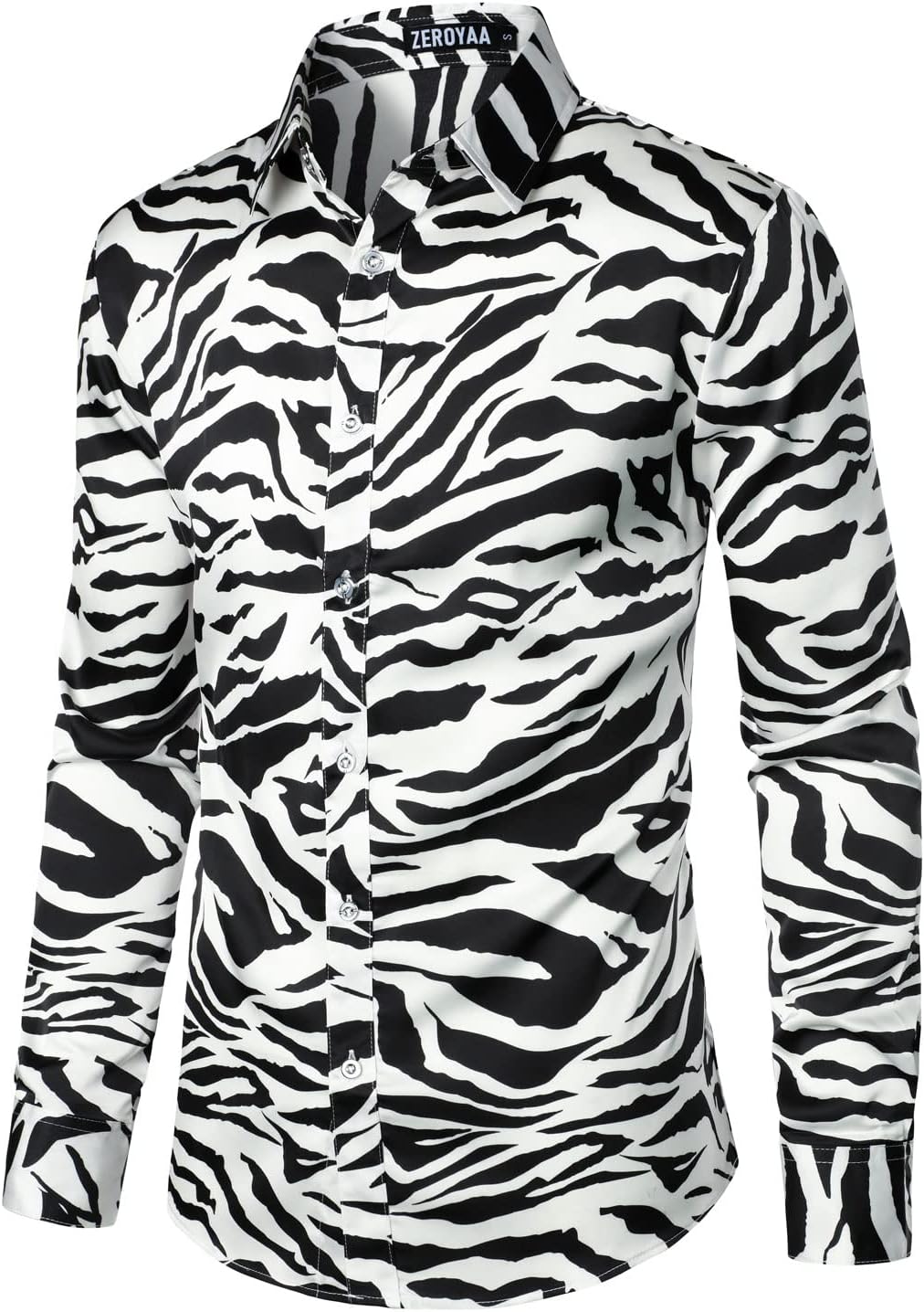 Men's Smooth Satin White Zebra Sleeve Shirt