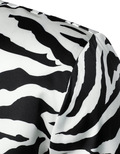 Men's Smooth Satin White Zebra Sleeve Shirt