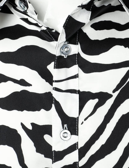 Men's Smooth Satin White Zebra Sleeve Shirt