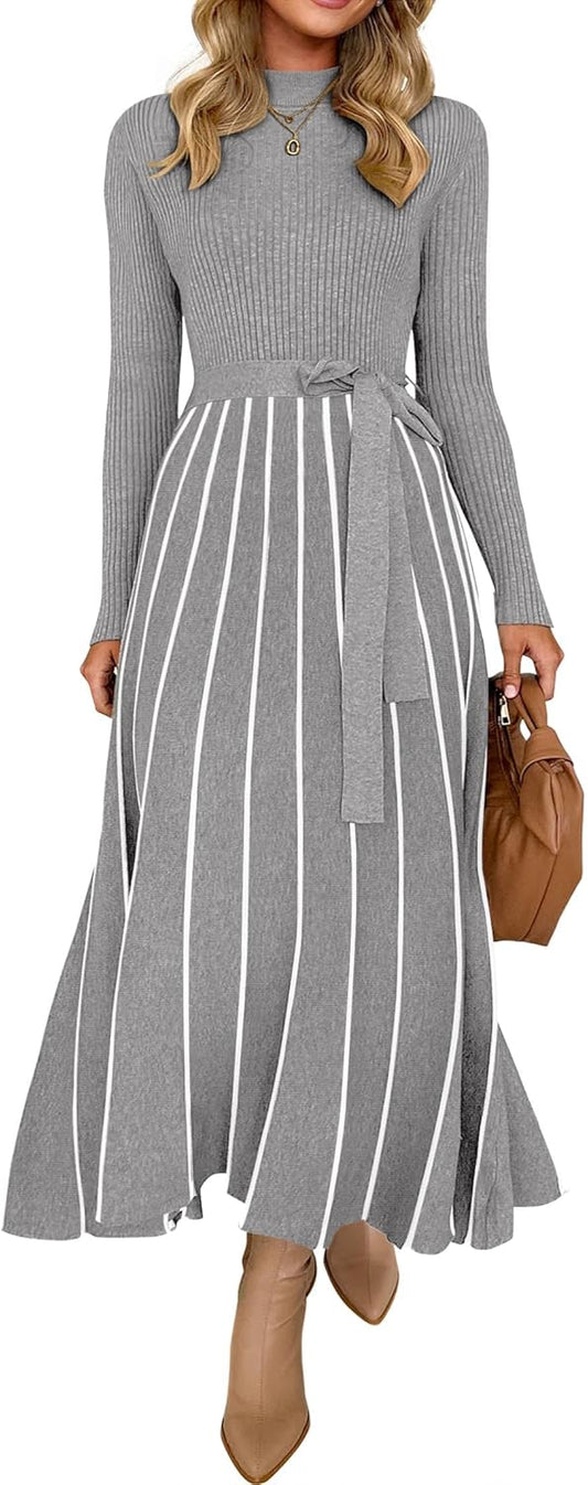 Winter Knit Turtleneck Style Maxi Dress