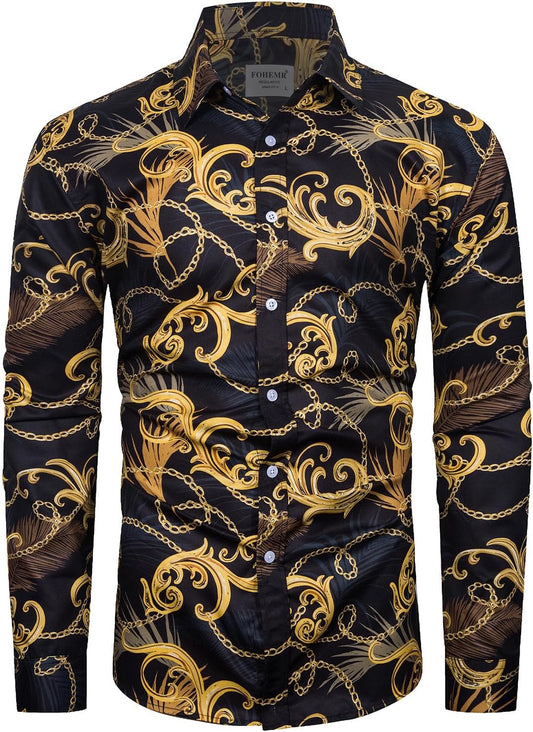 Black/Gold Luxury Style Men's Long Sleeve Shirt