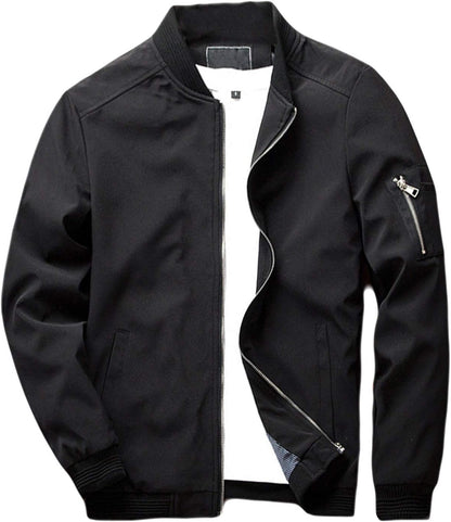 Men's Soft Shell Black Long Sleeve Bomber Jacket