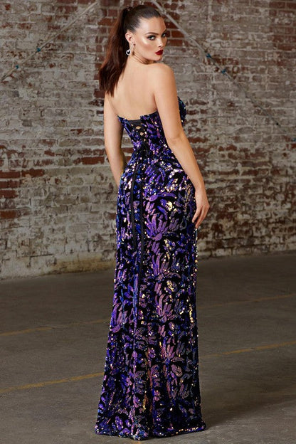 Ultraviolet Sweetheart Sequined Maxi High Split Dress