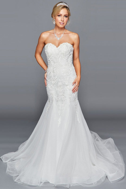 Beaded Tulle Strapless White Sparkle Sweetheart Wedding Dress