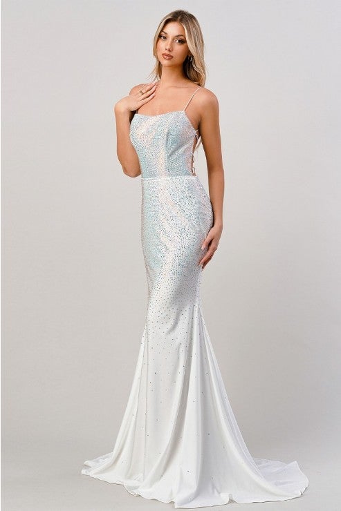 Stunning White Sequin Satin Maxi Dress