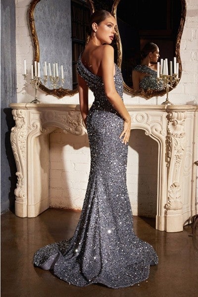 Black One Shoulder Formal Sequin Mermaid Gown