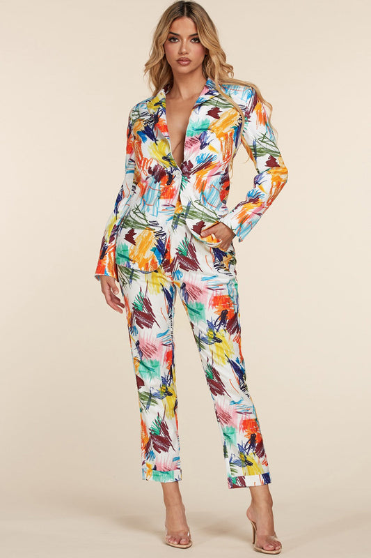 Women's Abstract Drawing Art 2pc Pants Suit Set