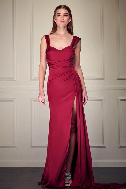 Beautiful Burgundy Sweetheart Off Shoulder Sheath Maxi Dress