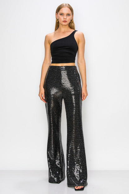 Black High Waist Sequin Sparkle Pants