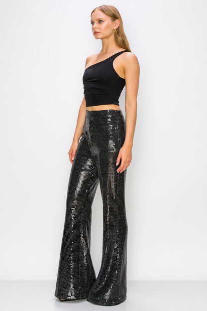 Black High Waist Sequin Sparkle Pants