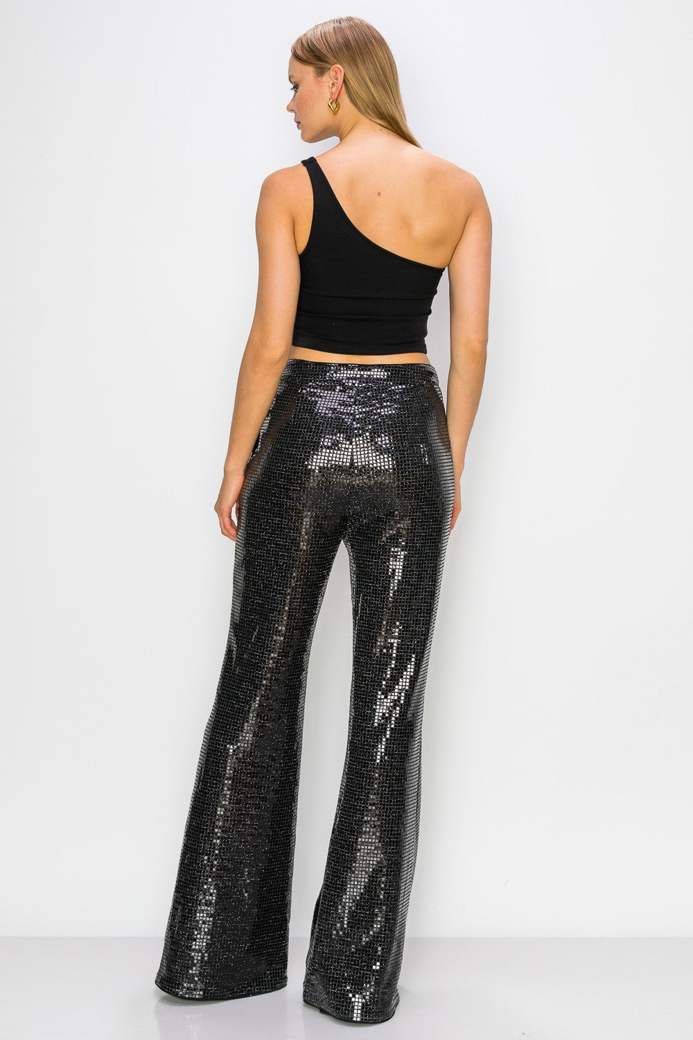 Black High Waist Sequin Sparkle Pants