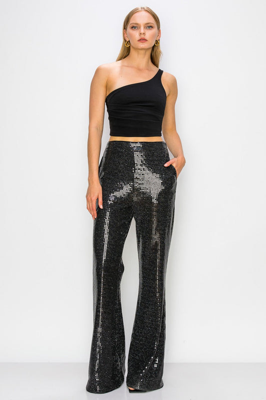 Black High Waist Sequin Sparkle Pants