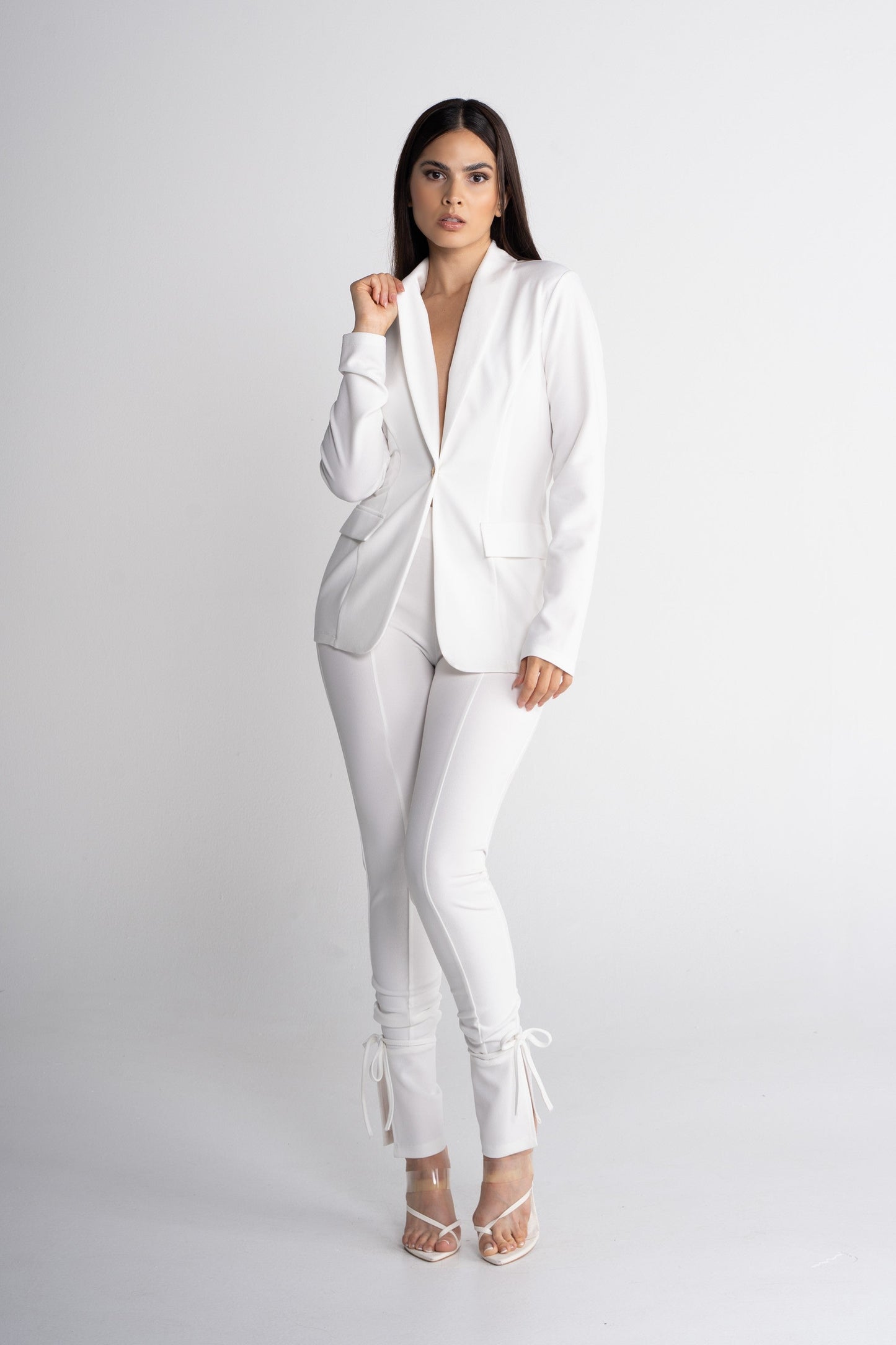 White One Button Tailored Blazer & Pants Set