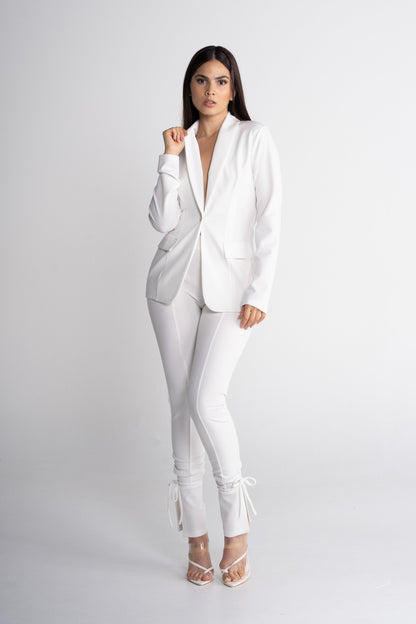 White One Button Tailored Blazer & Pants Set