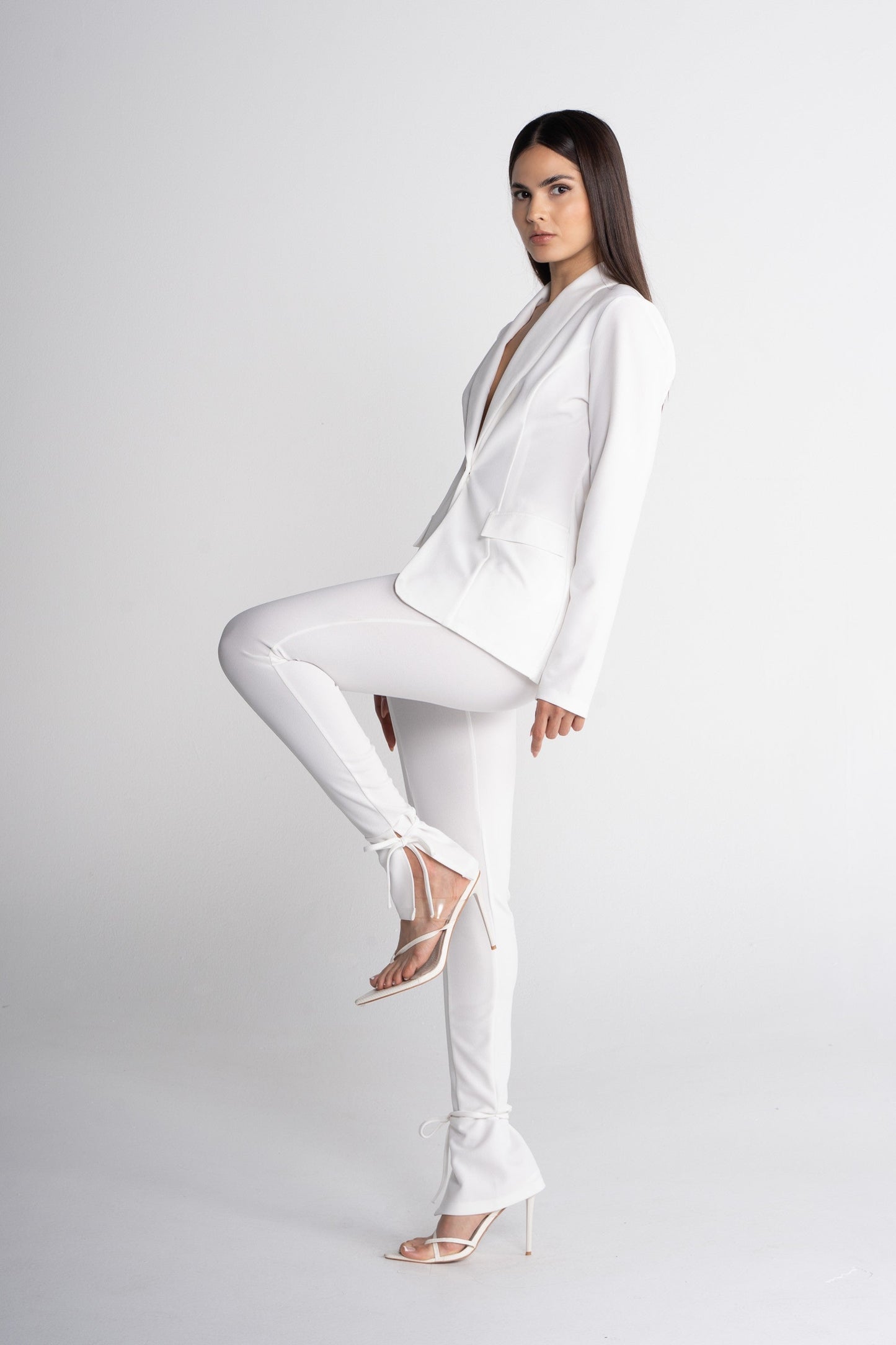 White One Button Tailored Blazer & Pants Set