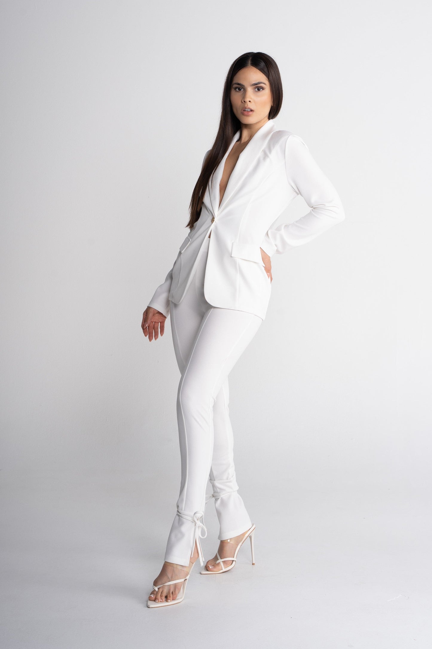 White One Button Tailored Blazer & Pants Set