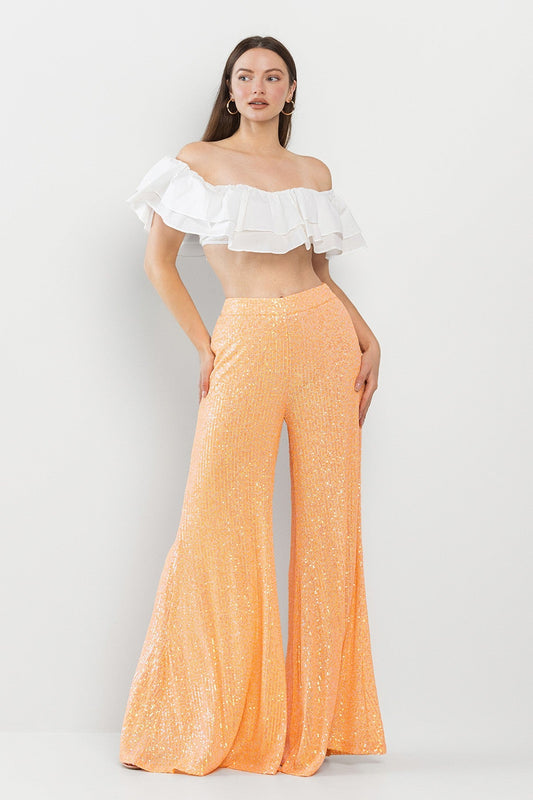 Modern Sequin High Waist Orange Wide Leg Glitter Pants