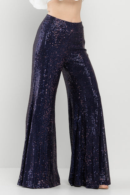 Modern Sequin High Waist Gold Wide Leg Glitter Pants