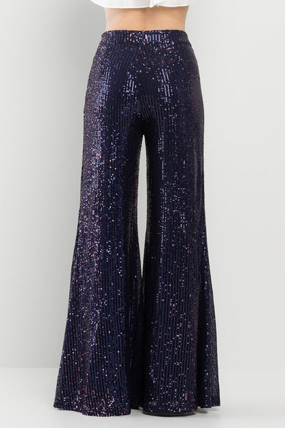 Modern Sequin High Waist Black Wide Leg Glitter Pants