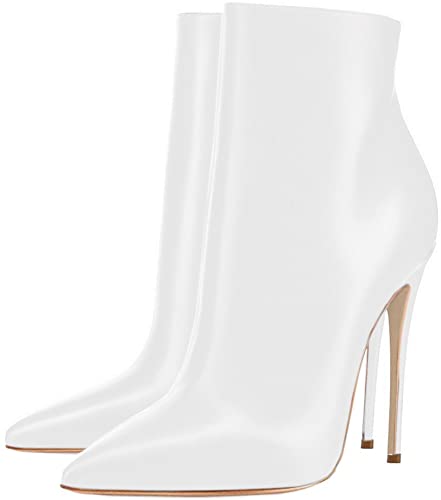 White Faux Leather Zipper Stiletto Heel Booties