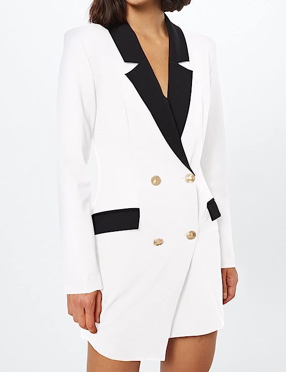 London Chic White Color Block Long Sleeve Blazer Dress