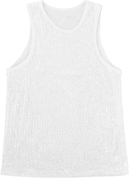 Men's Silver Sleeveless Sequin Tank Top Shirt