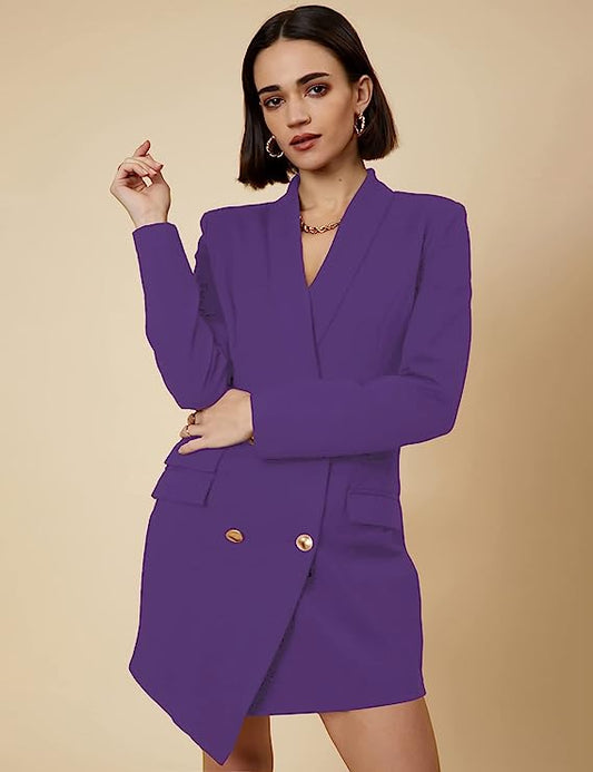 London Chic Purple Color Block Long Sleeve Blazer Dress