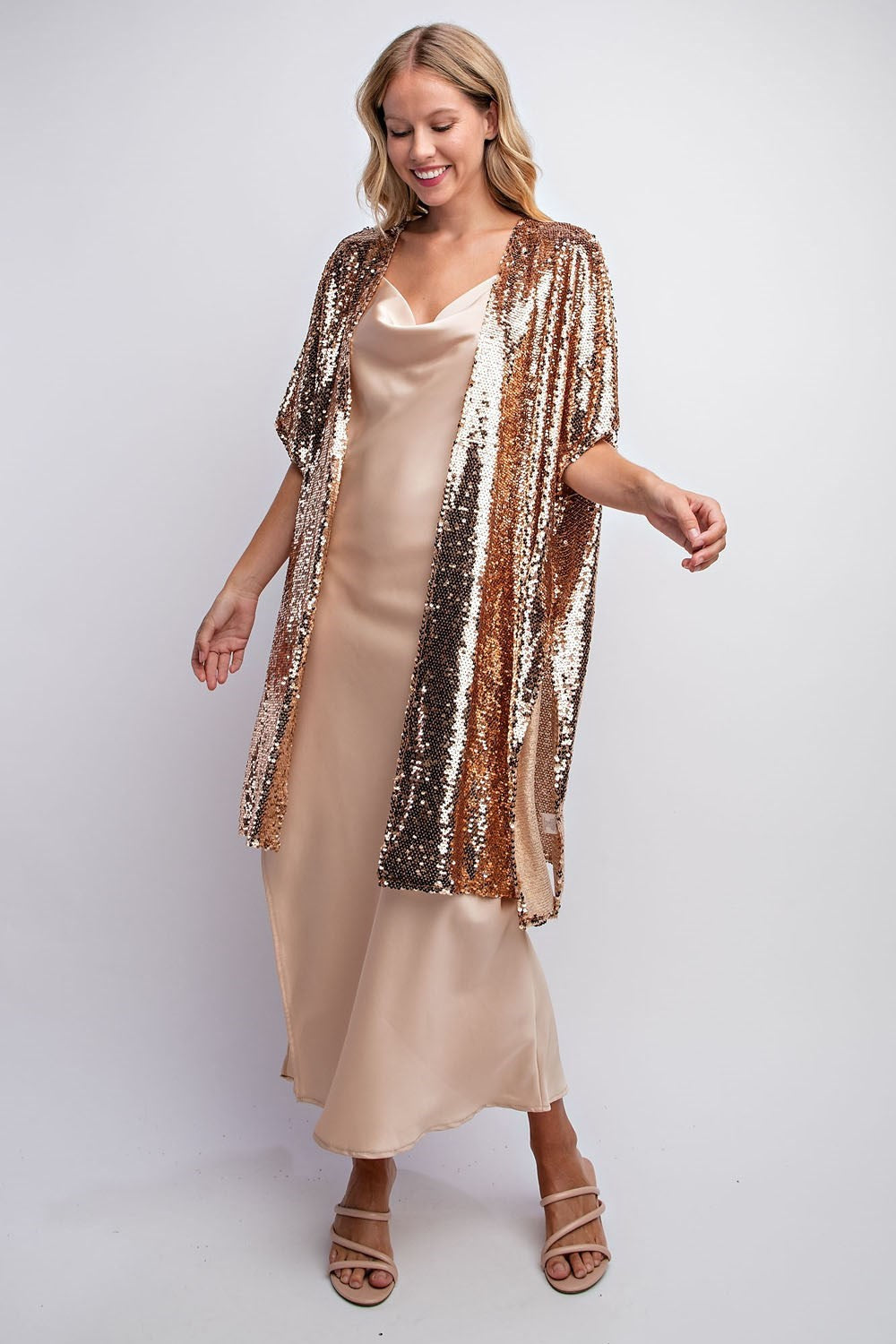 Silver Sparkle Sequin Waterfall Cardigan Top