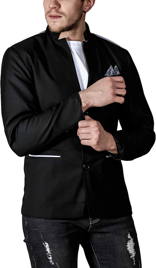 Walter Black Stand Collar Casual Men's Blazer