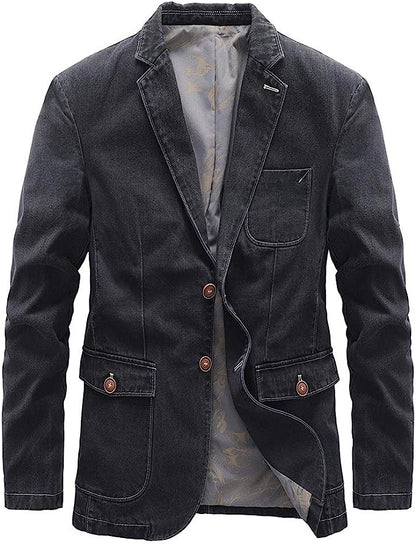 Men's Vintage Style Gray Long Sleeve Denim Blazer