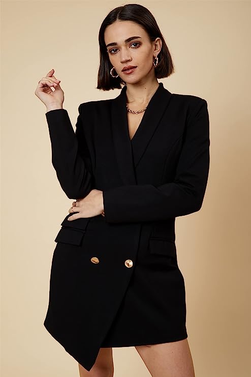 London Chic Black Long Sleeve Blazer Dress