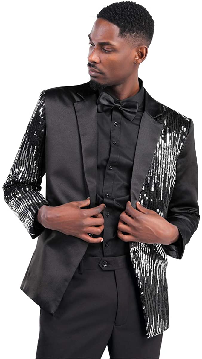 Men's Black/Silver Sequin Stylish Blazer Suit Jacket