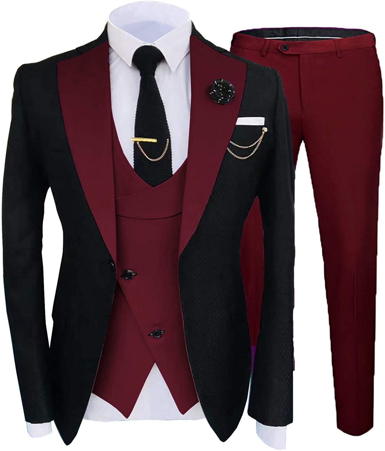 Elegant Groom Burgundy Tuxedo 3 Piece Men's Suit