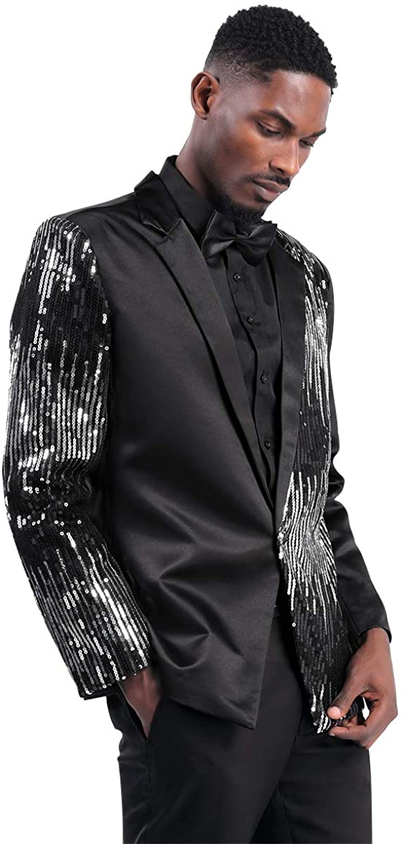 Men's Black/Silver Sequin Stylish Blazer Suit Jacket