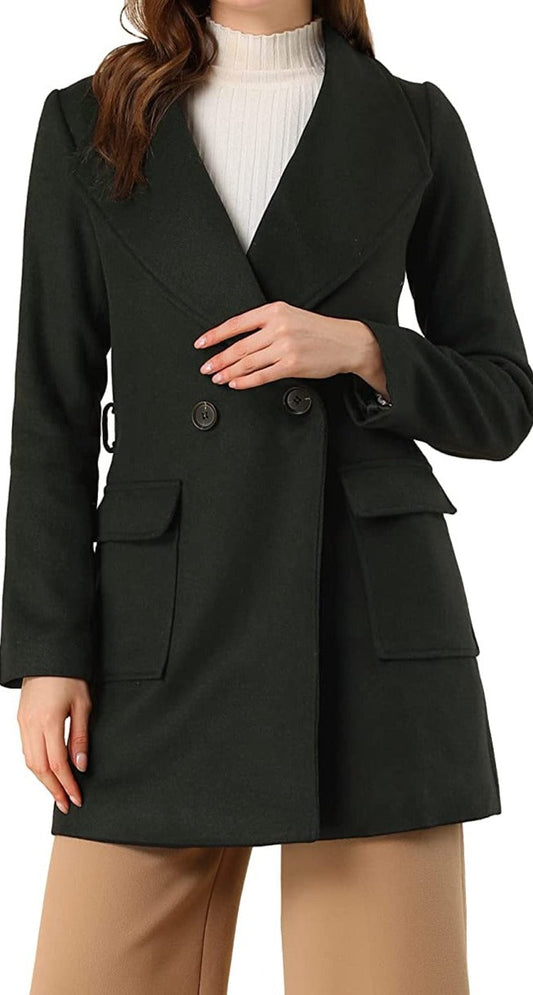 Wrap Shawl Collar Black Belted Women's Blazer