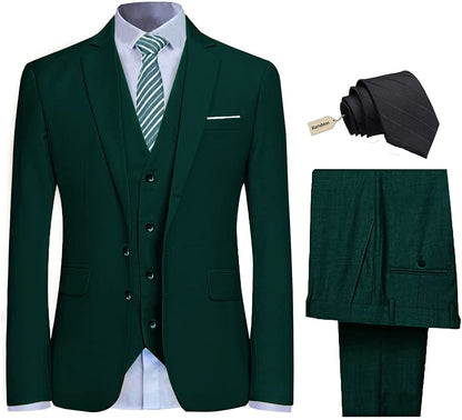 Two Button Tuxedo Blazer Green 3 Piece Men's Suit Set