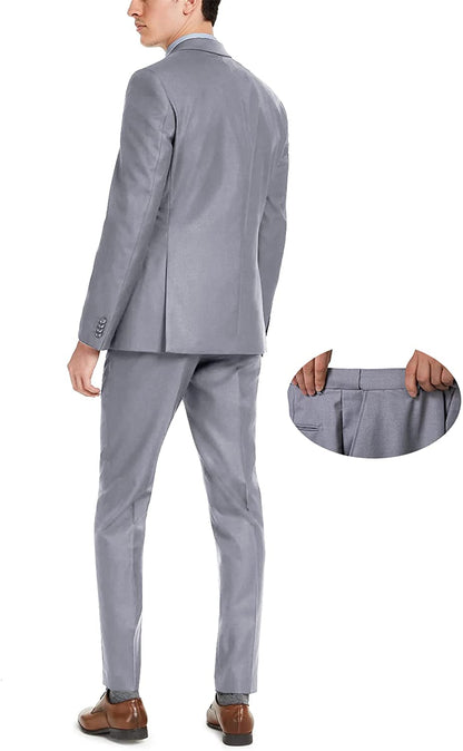 Two Button Tuxedo Blazer Grey 3 Piece Men's Suit Set
